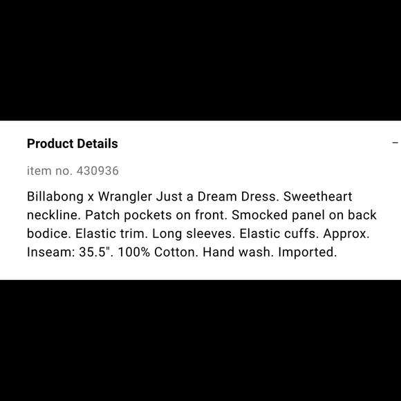 NWT Billabong x Wrangler Just A Dream Denim Dress - Picture 9 of 10